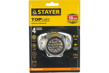 Фонарь STAYER "STANDARD" налобный светодиодный, 19LED, 4 режима, 3ААА