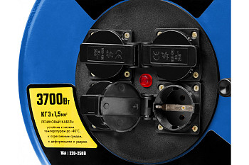 Удлинитель на катушке ЗУБР "КГ 315", 30 м, 3700 Вт, 4 гнезда, IP44, КГ 3х1,5 кв мм, 55080-30