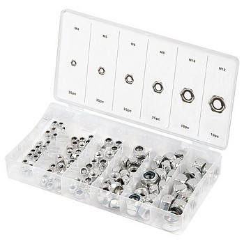 Набор гаек М4, М5, М6, М8, М10, М12, самоконтрящиеся, с нейлоновой вставкой, 146 предм.// Сибртех
