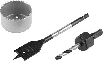 Набор для врезки замков, коронка по дереву 48мм, державка с центр. сверлом, перьевое сверло 22мм, 3