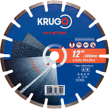 Диск алмазный для асфальта, лазерная наплавка, 300x25,4x40x3,0x10/15mm KRUGO MASTER