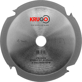 Диск пильный по фиброцементу с алмазными PCD зубьями 160x2,2/1,4x4Tx20mm KRUGO