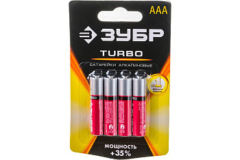 Щелочная батарейка Зубр 1.5 В, тип ААА, 4 шт, Turbo 59211-4C_z01