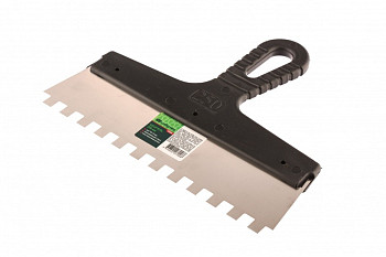 Шпатель из нержавеющей стали, 250 мм, зуб 10х10 мм, пластмассовая ручка// Сибртех