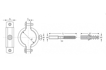Трубный хомут с гайкой оцинк. в комп. с сантех. шпилькой и дюбелем ЗУБР 2 1/2" 1шт 37866-75-80_z01