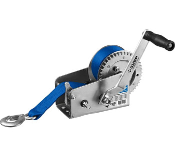 Лебедка ручная барабанная ЗУБР "ПРОФЕССИОНАЛ", тяговая, ленточная, 0,9т, 10м