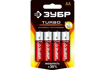 Щелочная батарейка Зубр 1.5 В, тип АА, 4 шт, Turbo 59213-4C_z01