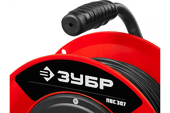 Удлинитель на катушке ЗУБР "ПВС 307", 30 м, 2500 Вт, 4 гнезда, ПВС 3х0,75 кв мм, 55083-30