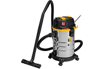 Пылесос строительный DENZEL RVC30, 1400 Вт, бак 30 л, шланг 3 м, розетка с автосинхр.