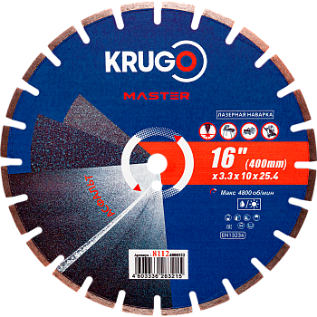 Диск алмазный для асфальта, лазерная наплавка, 400x25,4x40x3,3x10/17mm KRUGO MASTER